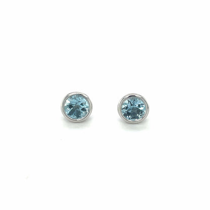 18ct White Gold Round Aquamarine Stud Earrings