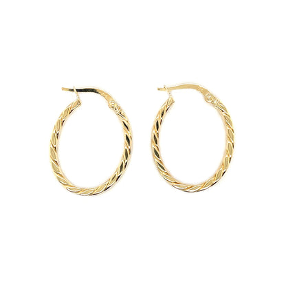 9ct Yellow Gold Twist Oval Hoop Earrings