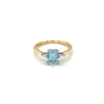 18ct Art Deco Inspired Aquamarine & Diamond Ring