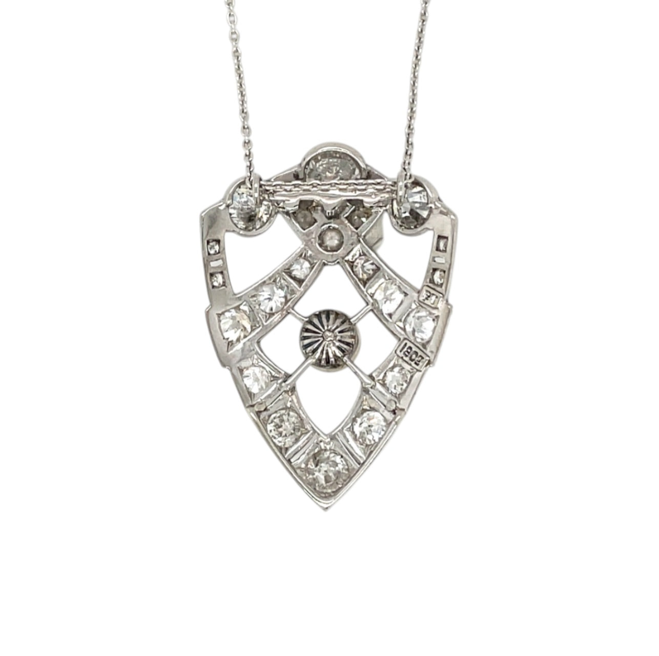 18ct White Metal Diamond & Pearl Pendant & Chain (16")