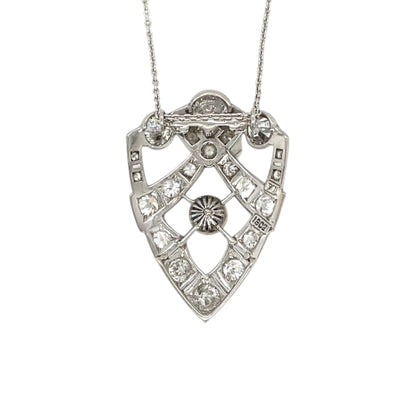 18ct White Metal Diamond & Pearl Pendant & Chain (16")
