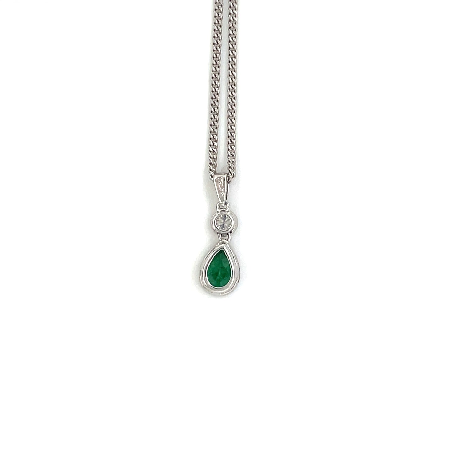 18ct White Gold Emerald & Diamond Drop Pendant