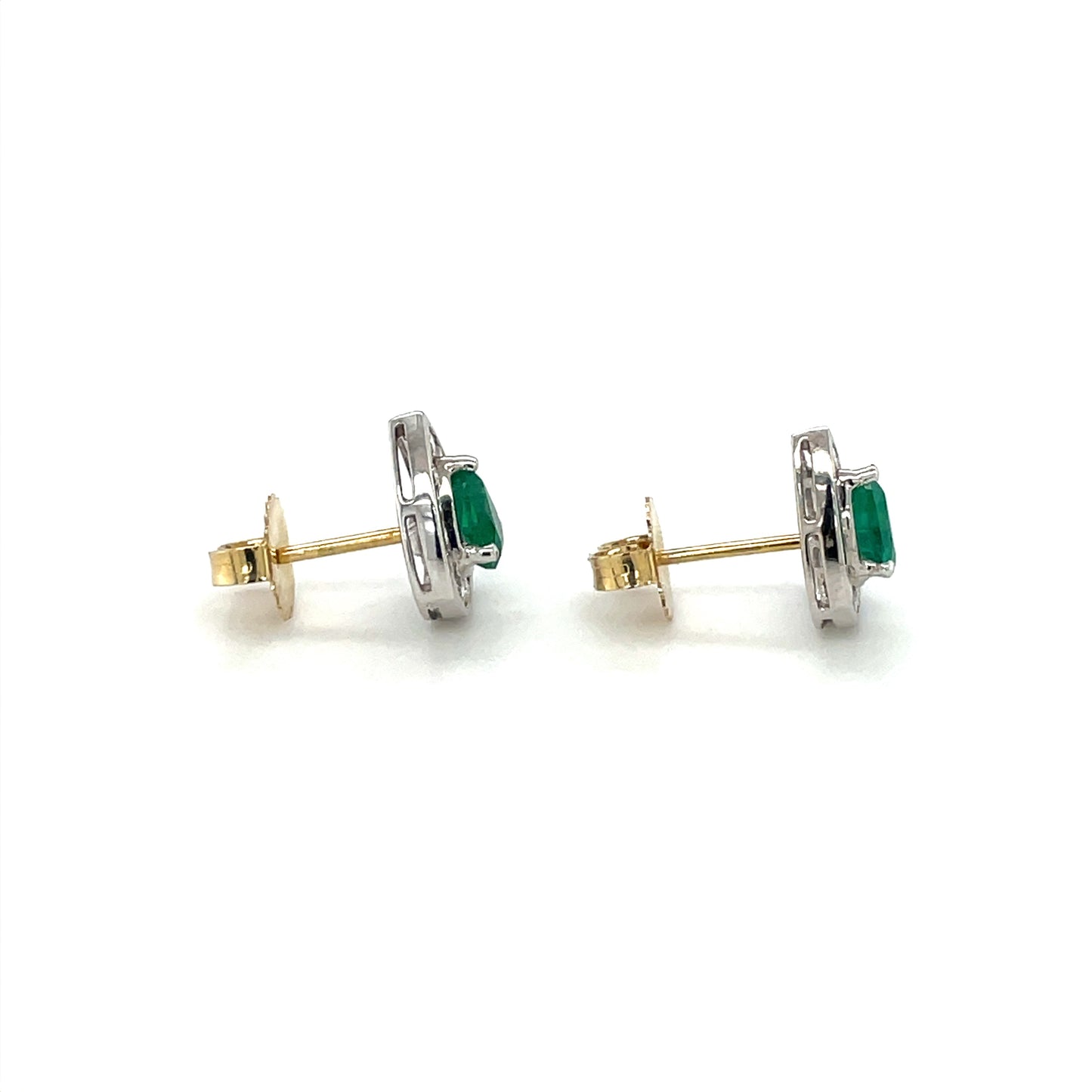 18ct White & Yellow Gold Teardrop Emerald & Diamond Cluster Stud Earrings