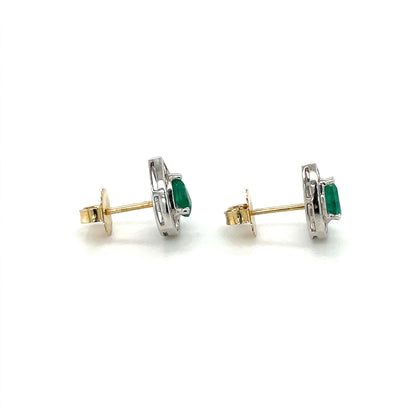 18ct White & Yellow Gold Teardrop Emerald & Diamond Cluster Stud Earrings