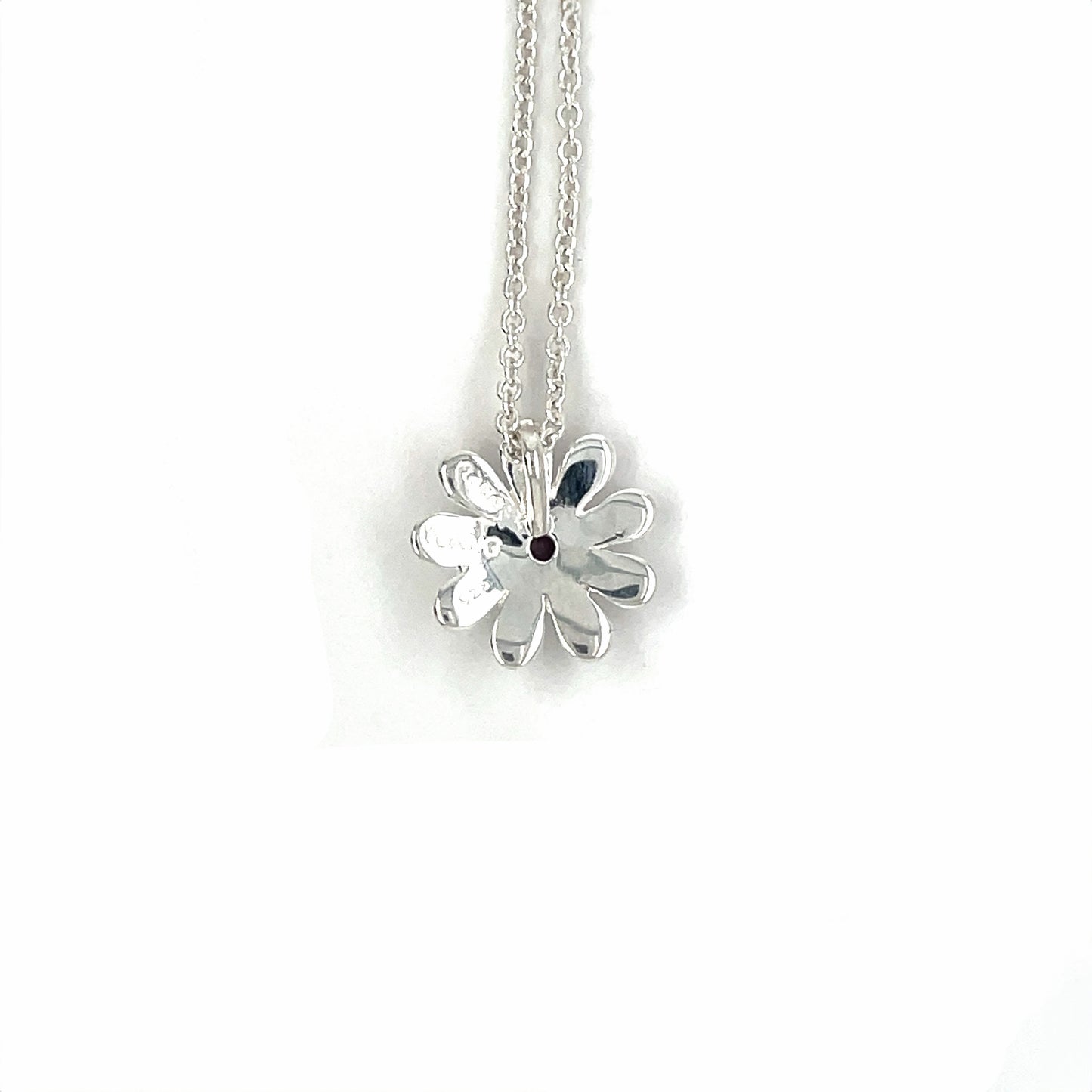 Silver & Amethyst Daisy Flower Pendant & Chain (16")
