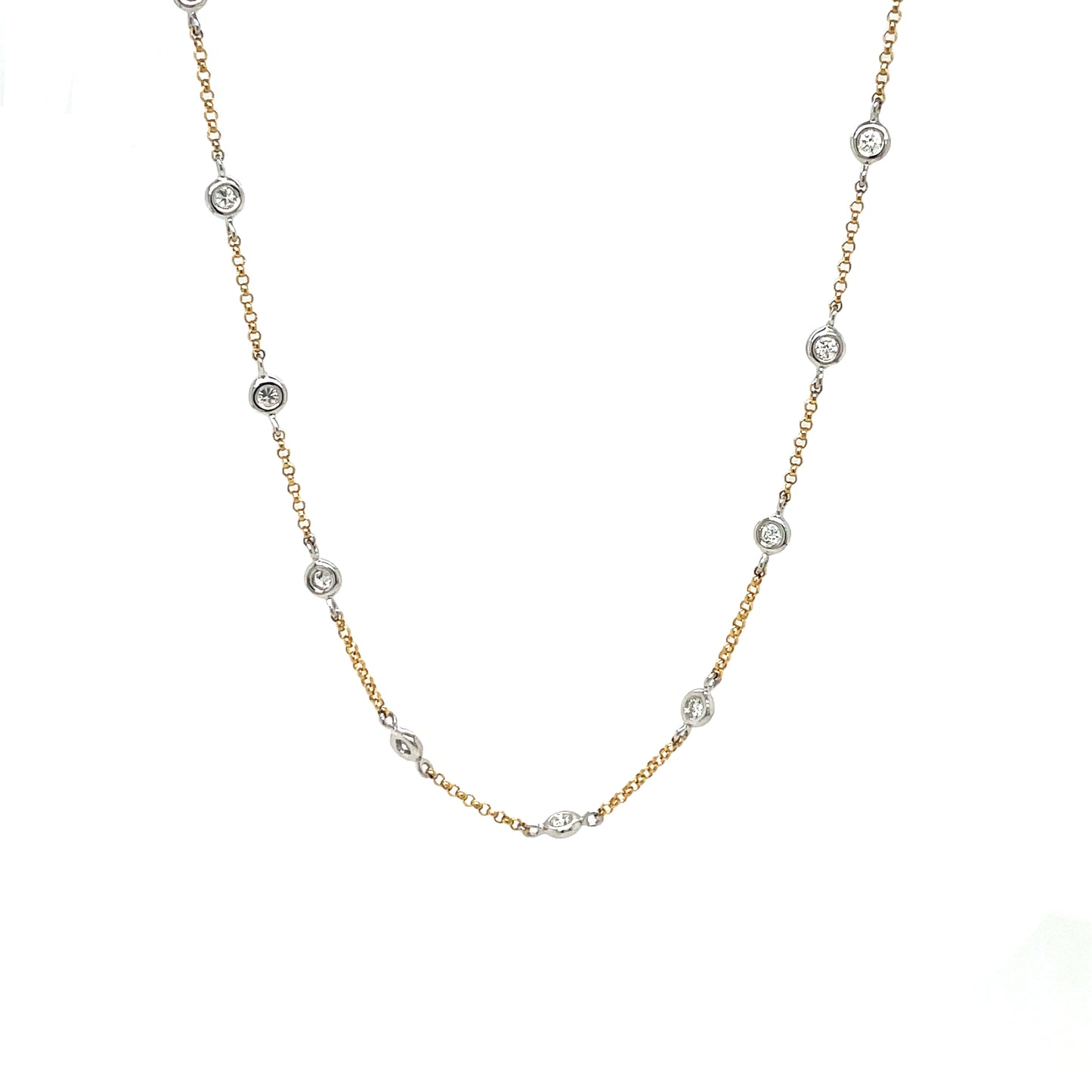 Yellow And White Gold Diamond Station Necklace