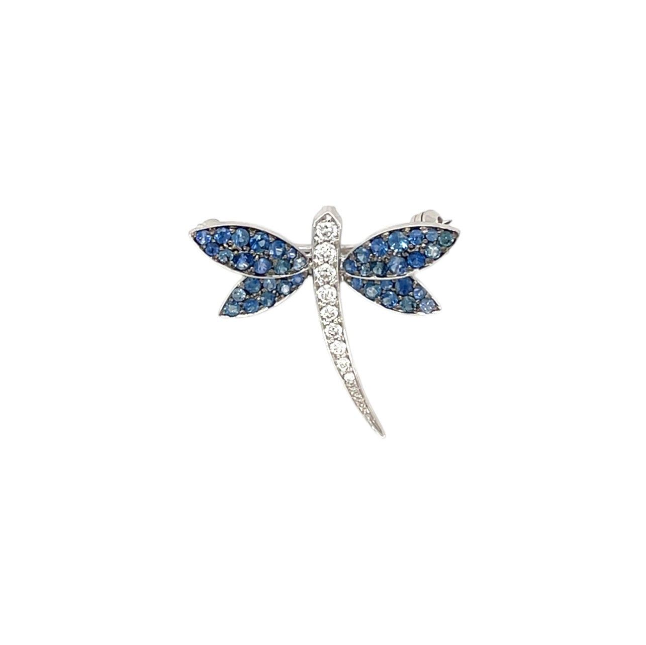 18ct White Gold Blue Sapphire & Diamond Dragonfly Brooch or Pendant