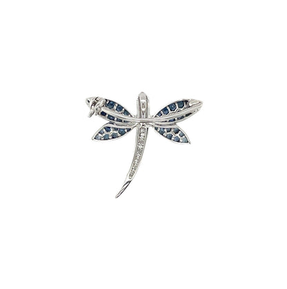 18ct White Gold Blue Sapphire & Diamond Dragonfly Brooch or Pendant