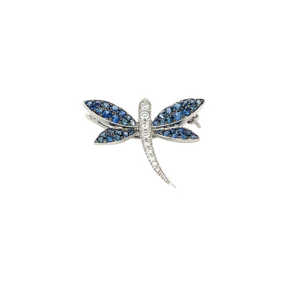 18ct White Gold Blue Sapphire & Diamond Dragonfly Brooch or Pendant