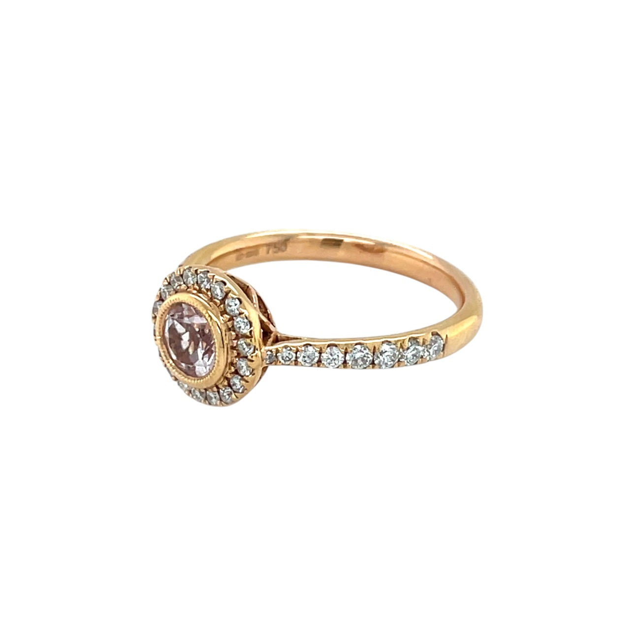 18ct Rose Gold Morganite & Diamond Cluster Ring (N)