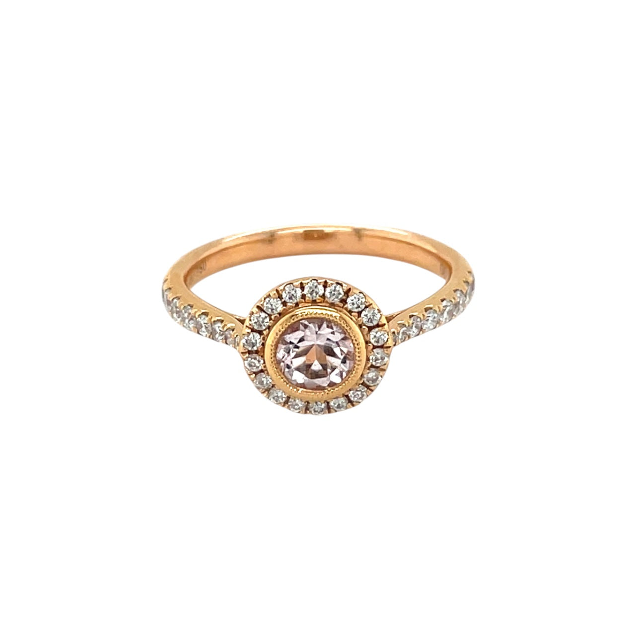 18ct Rose Gold Morganite & Diamond Cluster Ring (N)