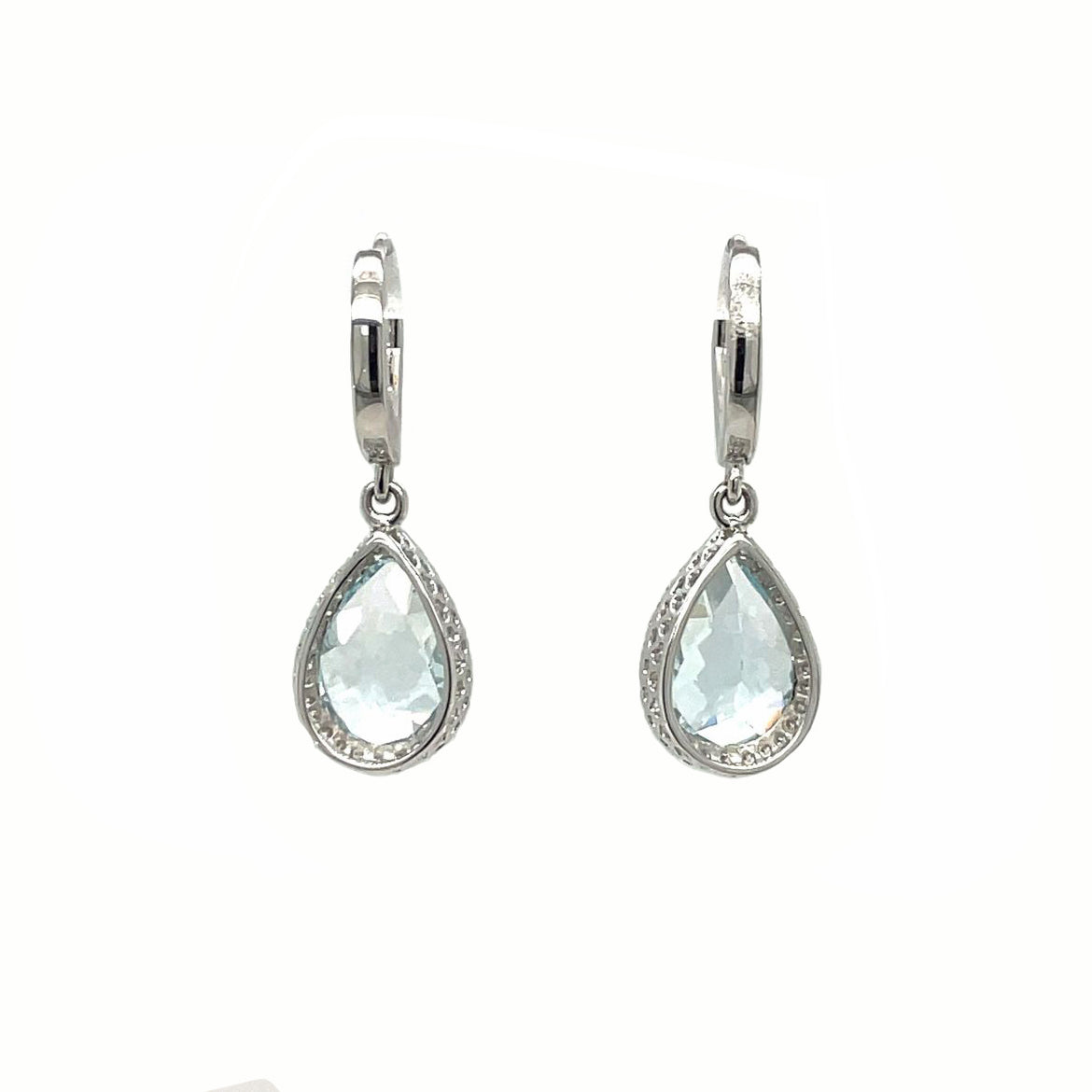 18ct White Gold Aquamarine & Diamond Drop Earrings
