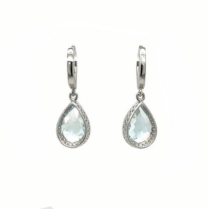 18ct White Gold Aquamarine & Diamond Drop Earrings