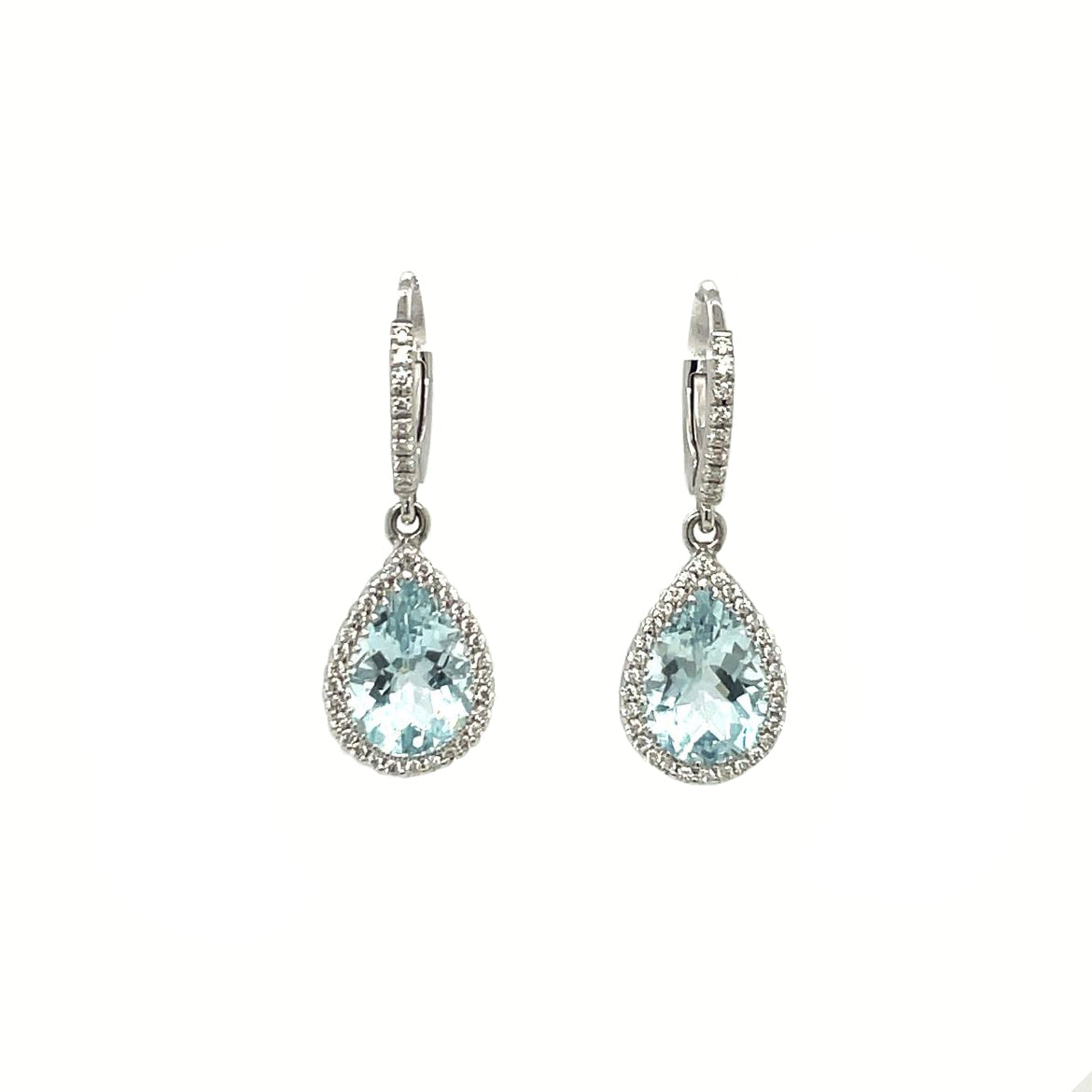 18ct White Gold Aquamarine & Diamond Drop Earrings