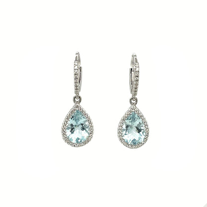18ct White Gold Aquamarine & Diamond Drop Earrings