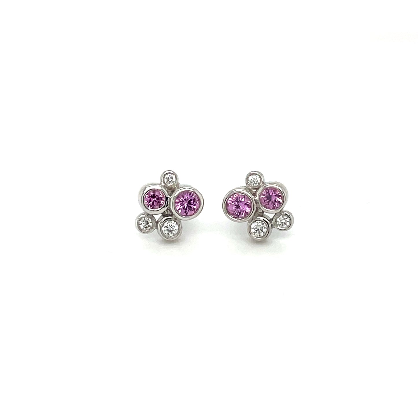 18ct White Gold Pink Sapphire & Diamond Bubble Stud Earrings