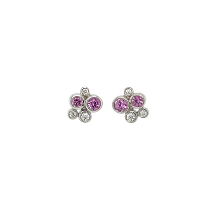 18ct White Gold Pink Sapphire & Diamond Bubble Stud Earrings