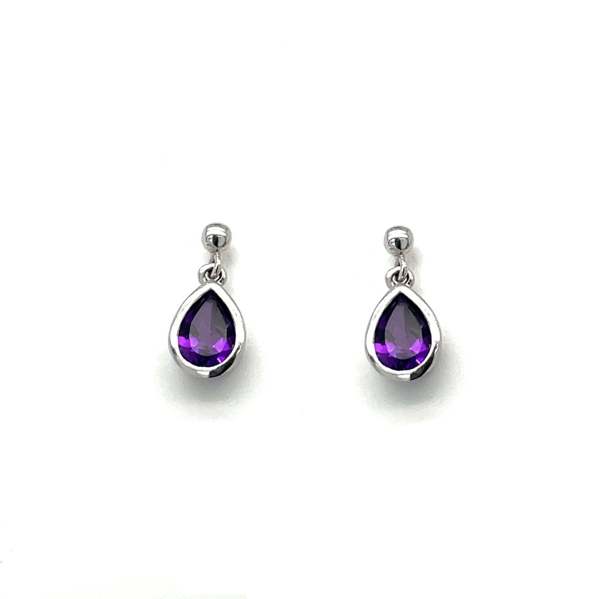 9ct White Gold Amethyst Drop Earrings