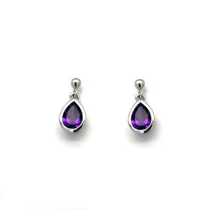 9ct White Gold Amethyst Drop Earrings