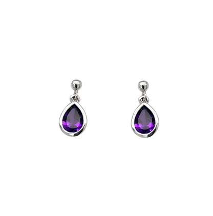 9ct White Gold Amethyst Drop Earrings