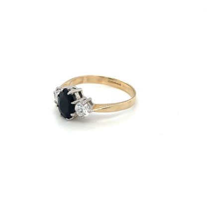 Yellow Gold Sapphire & Diamond Three Stone Ring
