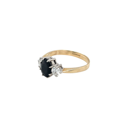 9ct Yellow Gold Sapphire & Diamond Three Stone Ring (P)