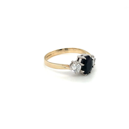 Yellow Gold Sapphire & Diamond Three Stone Ring