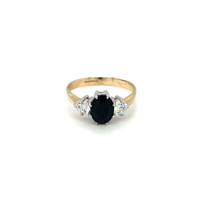 Yellow Gold Sapphire & Diamond Three Stone Ring