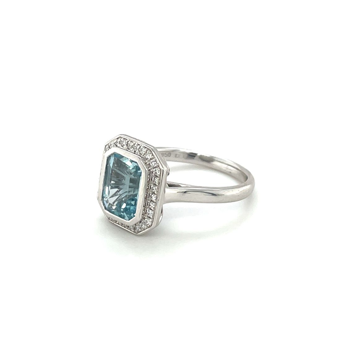 Platinum Aquamarine & Diamond Cluster Ring