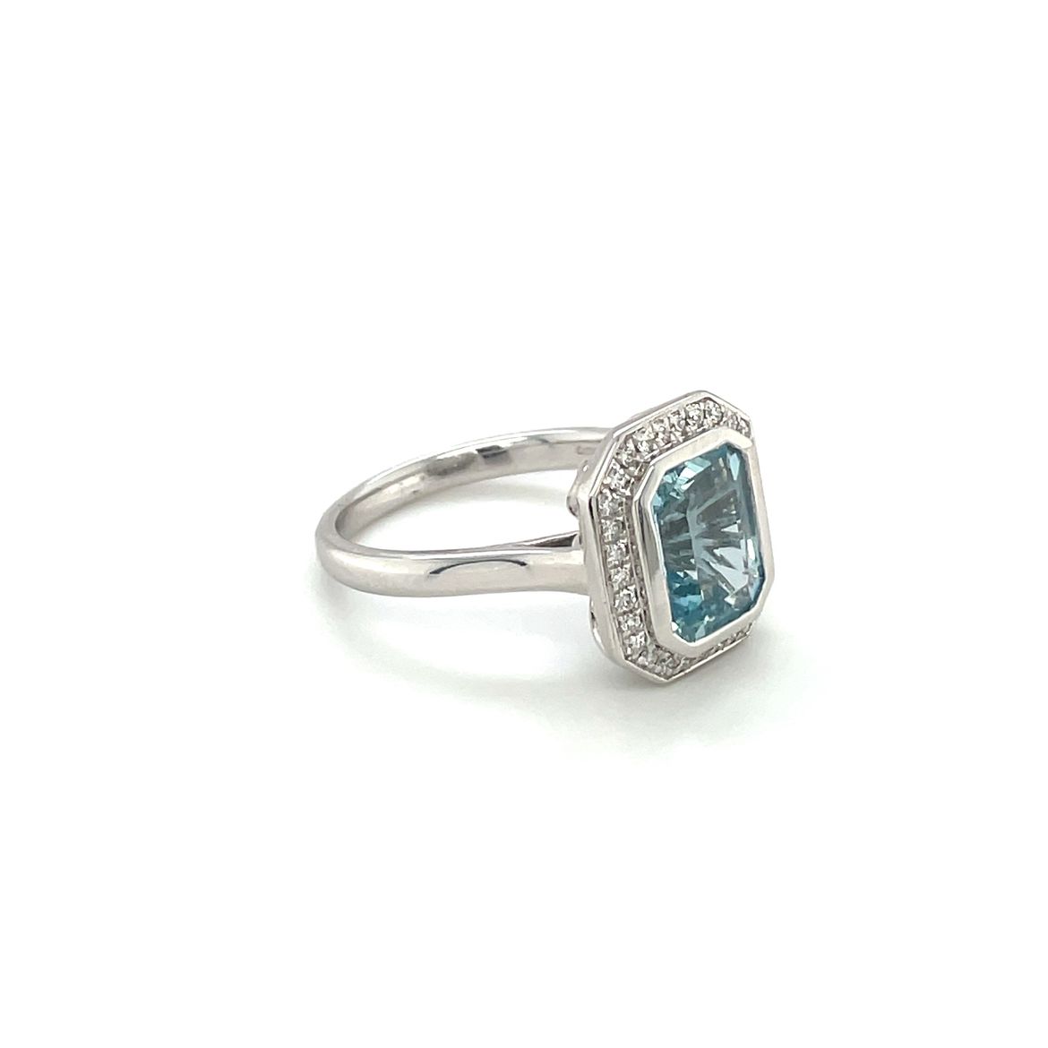 Platinum Aquamarine & Diamond Cluster Ring