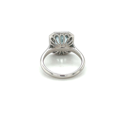 Platinum Aquamarine & Diamond Cluster Ring