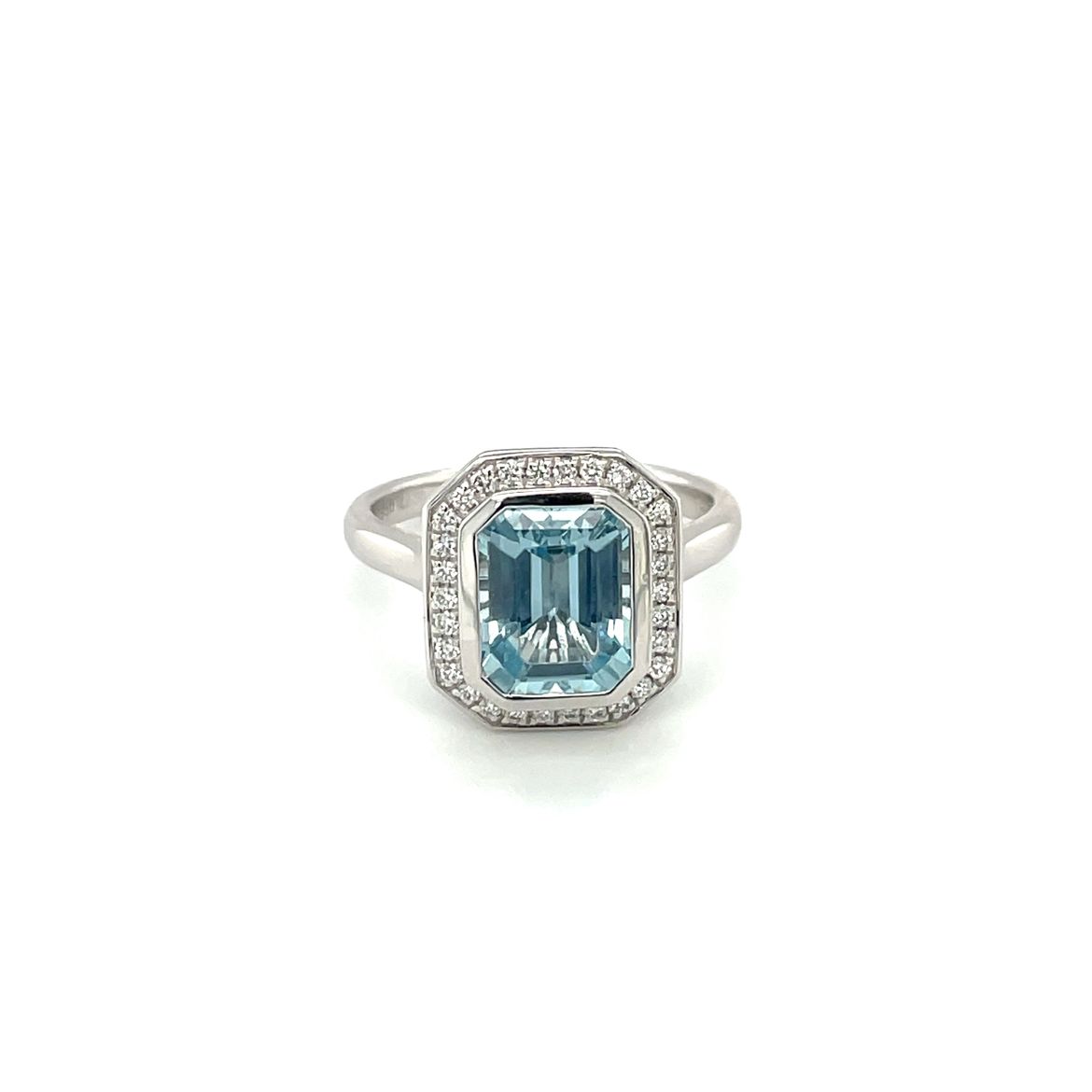 Platinum Aquamarine & Diamond Cluster Ring