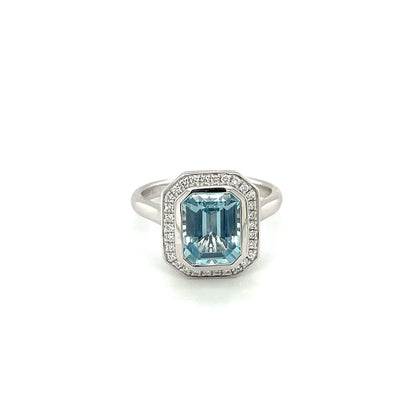 Platinum Aquamarine & Diamond Cluster Ring