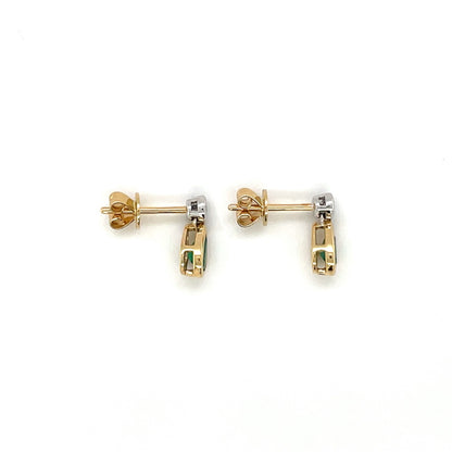 18ct Yellow & White Gold Emerald & Diamond Drop Earrings