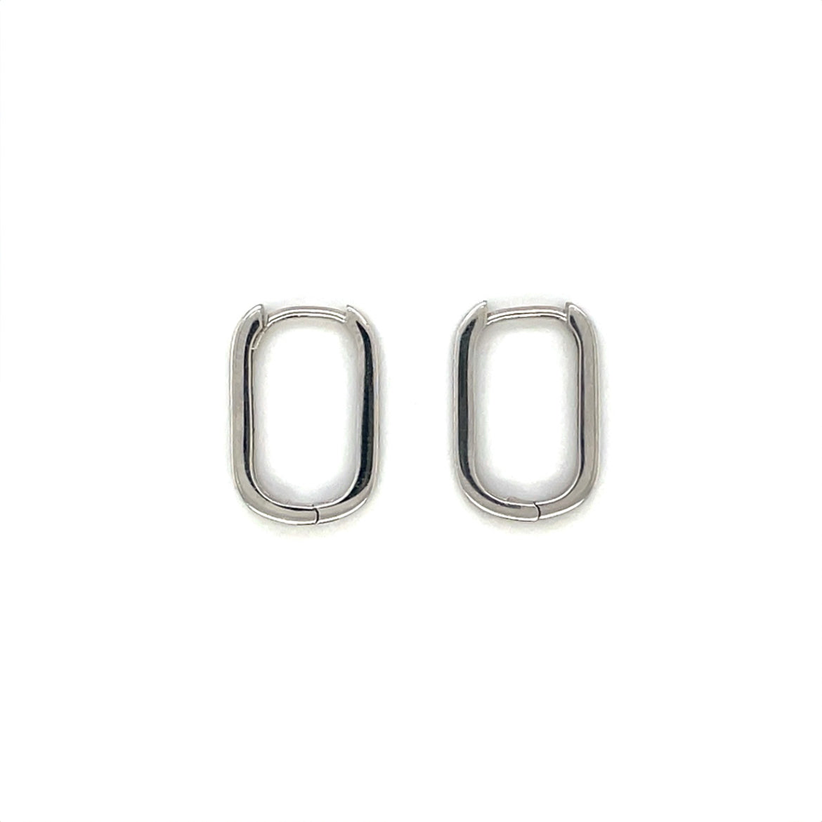 9ct White Gold Rectangular Hoop Earrings