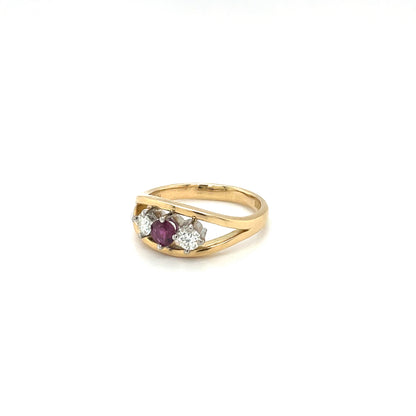 18ct Yellow Gold Ruby & Diamond Three Stone Ring