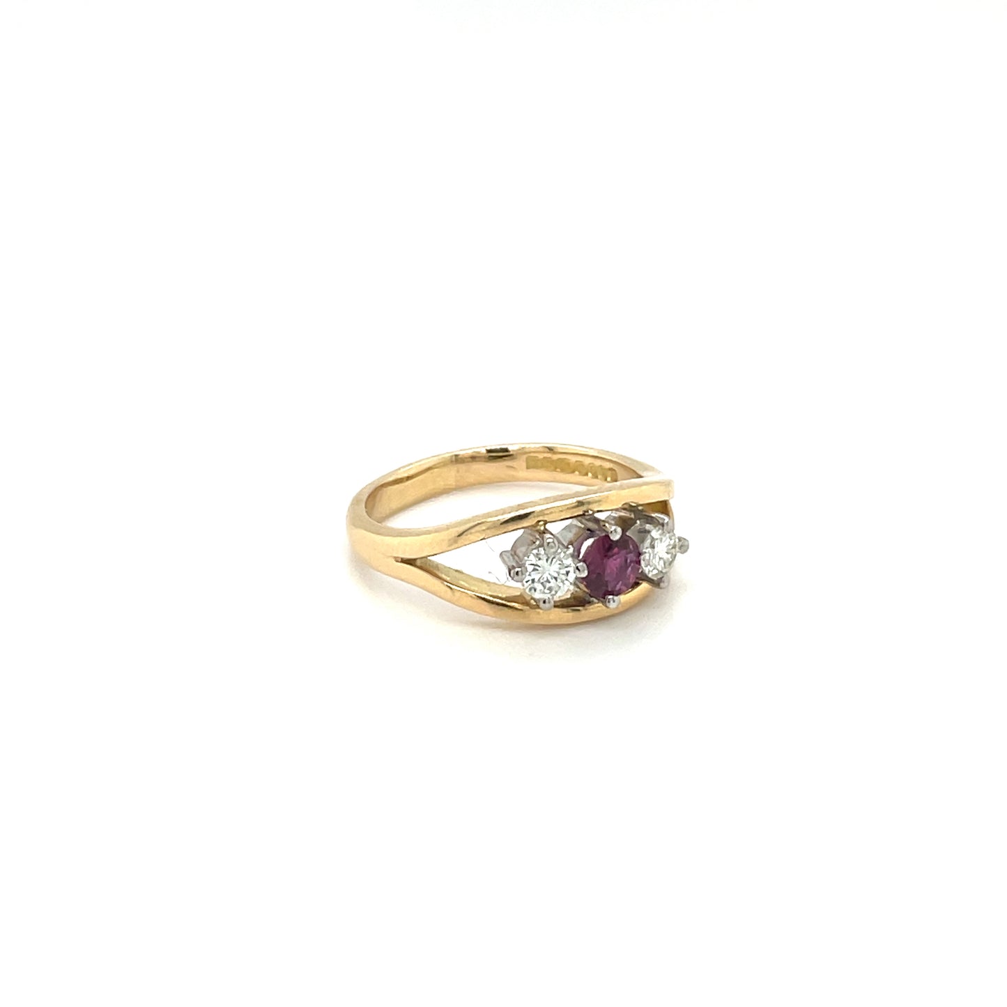 18ct Yellow Gold Ruby & Diamond Three Stone Ring