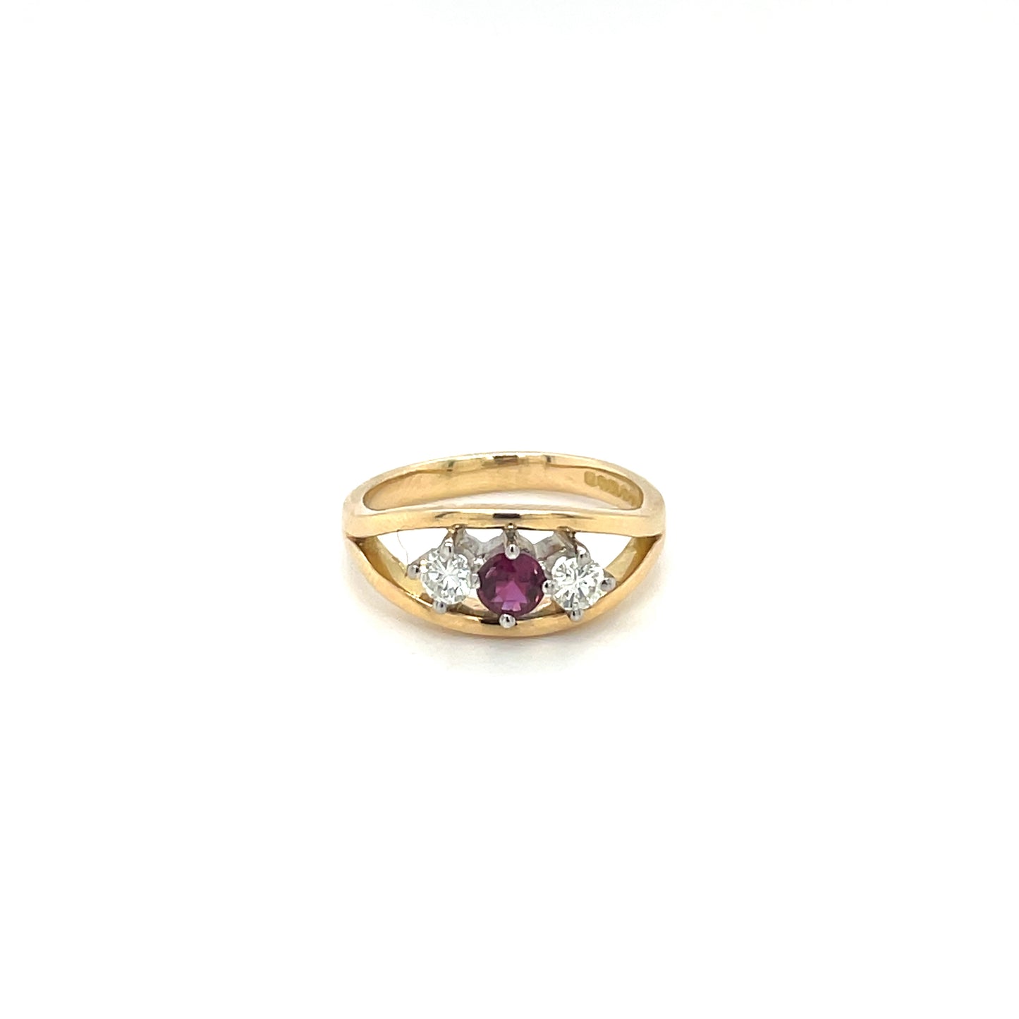 18ct Yellow Gold Ruby & Diamond Three Stone Ring