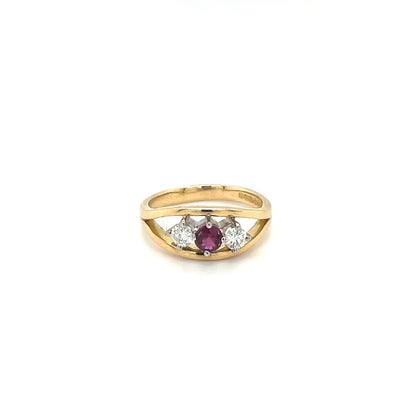 18ct Yellow Gold Ruby & Diamond Three Stone Ring