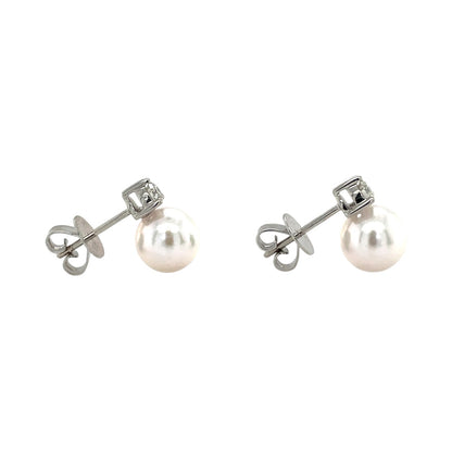 18ct White Gold Akoya Pearl & Diamond Stud Earrings
