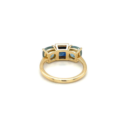 18ct Yellow Gold Sapphire & Aquamarine Three-Stone Ring