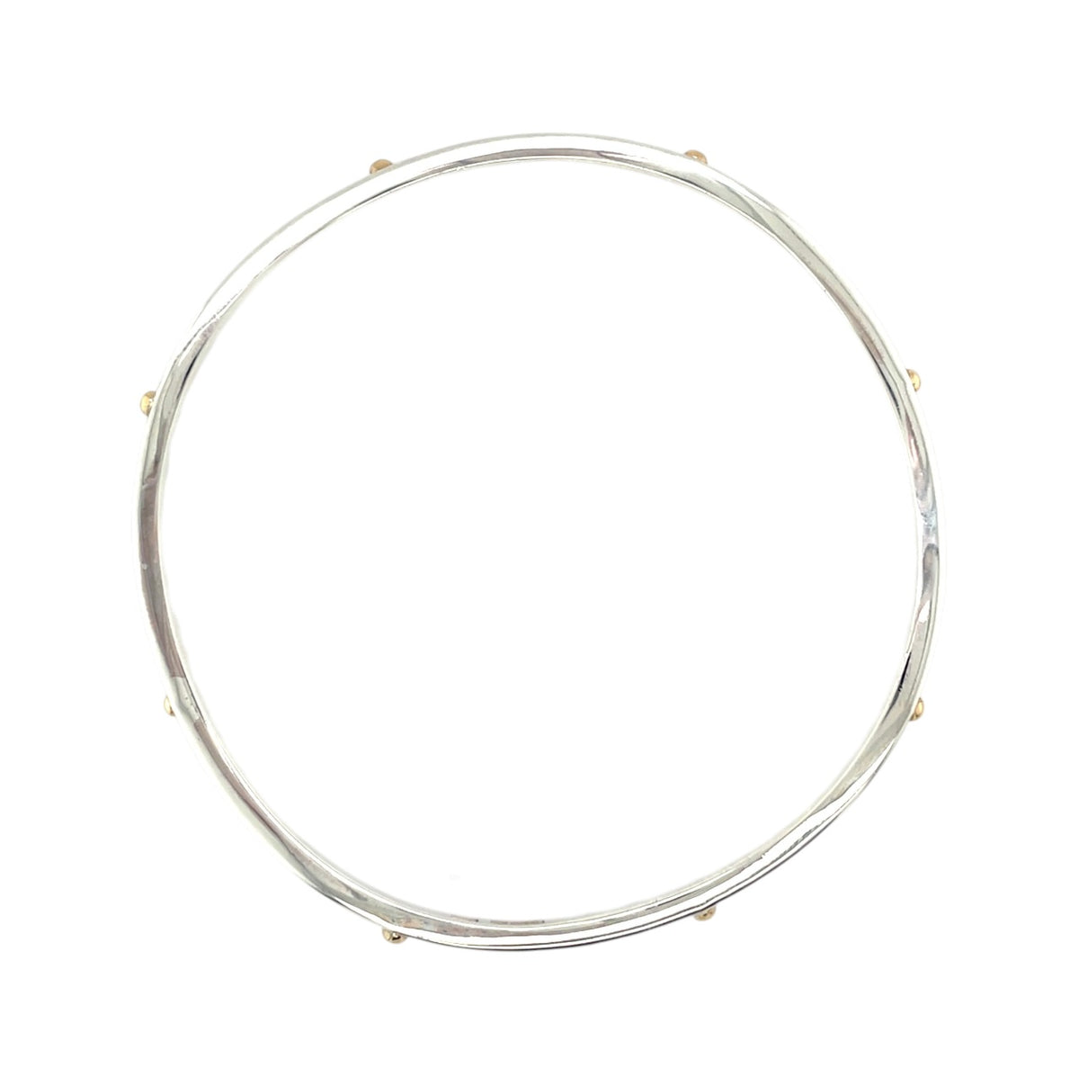 Silver Wavy Bangle With Gold Dots