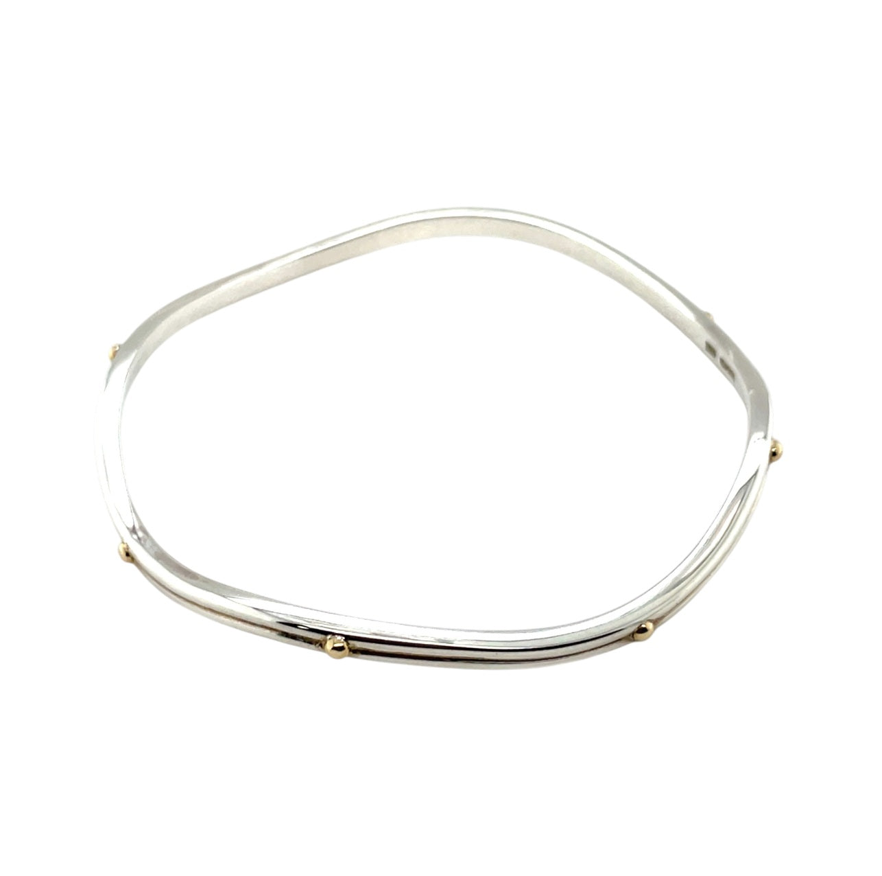 Silver Wavy Bangle With Gold Dots