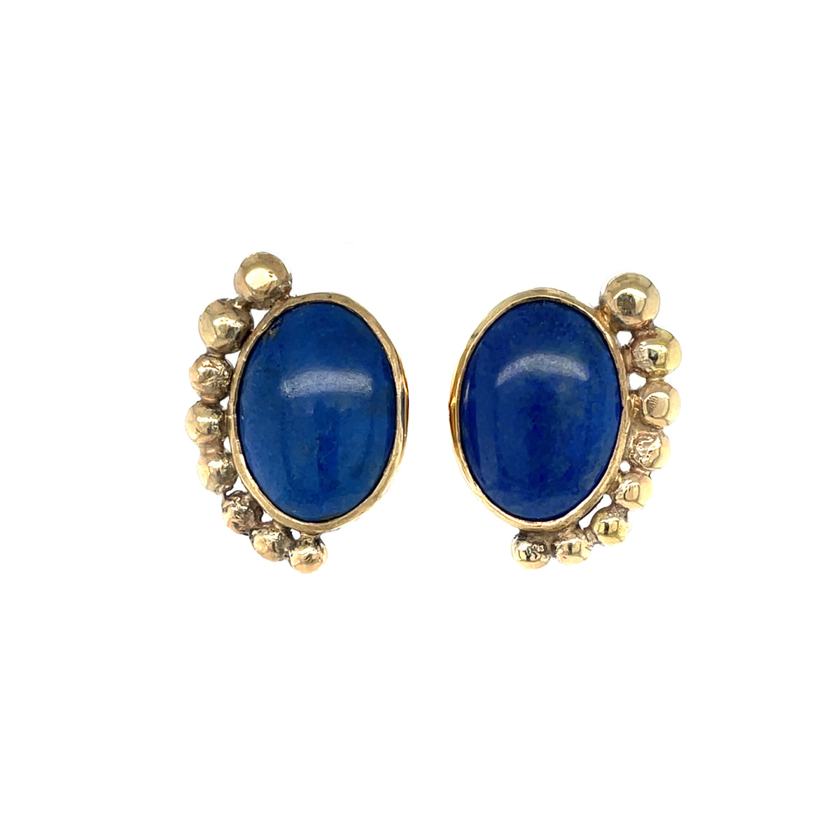 9ct Yellow Gold Lapis Lazuli Large Stud Earrings
