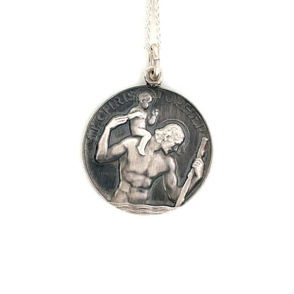 Silver St Christopher Pendant (27mm) & Chain