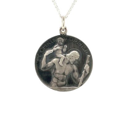 Silver St Christopher Pendant (27mm) & Chain