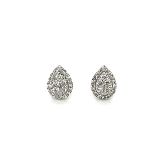 18ct White Gold Diamond Cluster Pear Stud Earrings