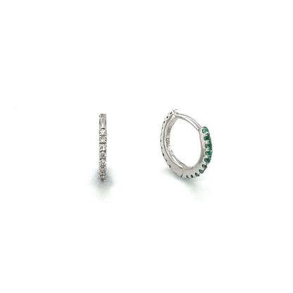 18ct White Gold Emerald & Diamond 'Day-to-Night' Huggie Hoops