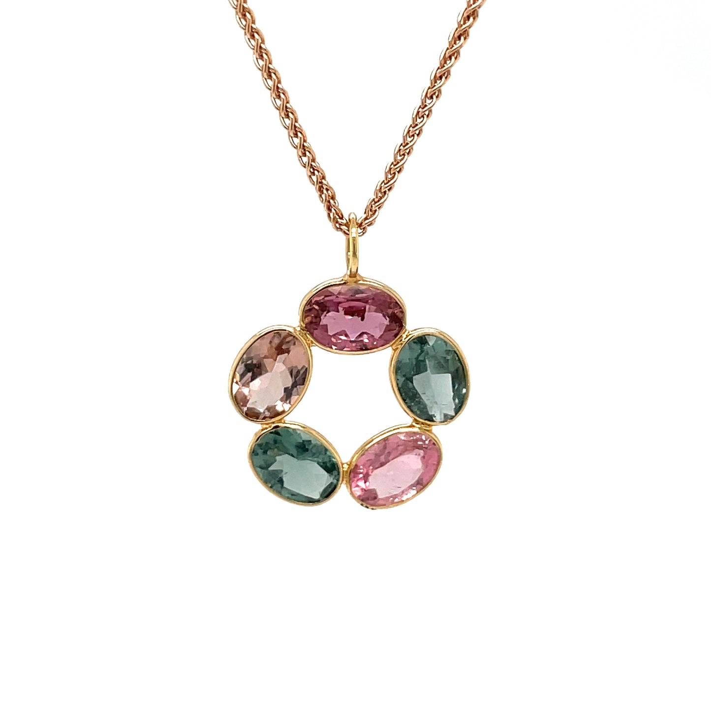 18ct Yellow Gold Pink & Blue Tourmaline Pendant