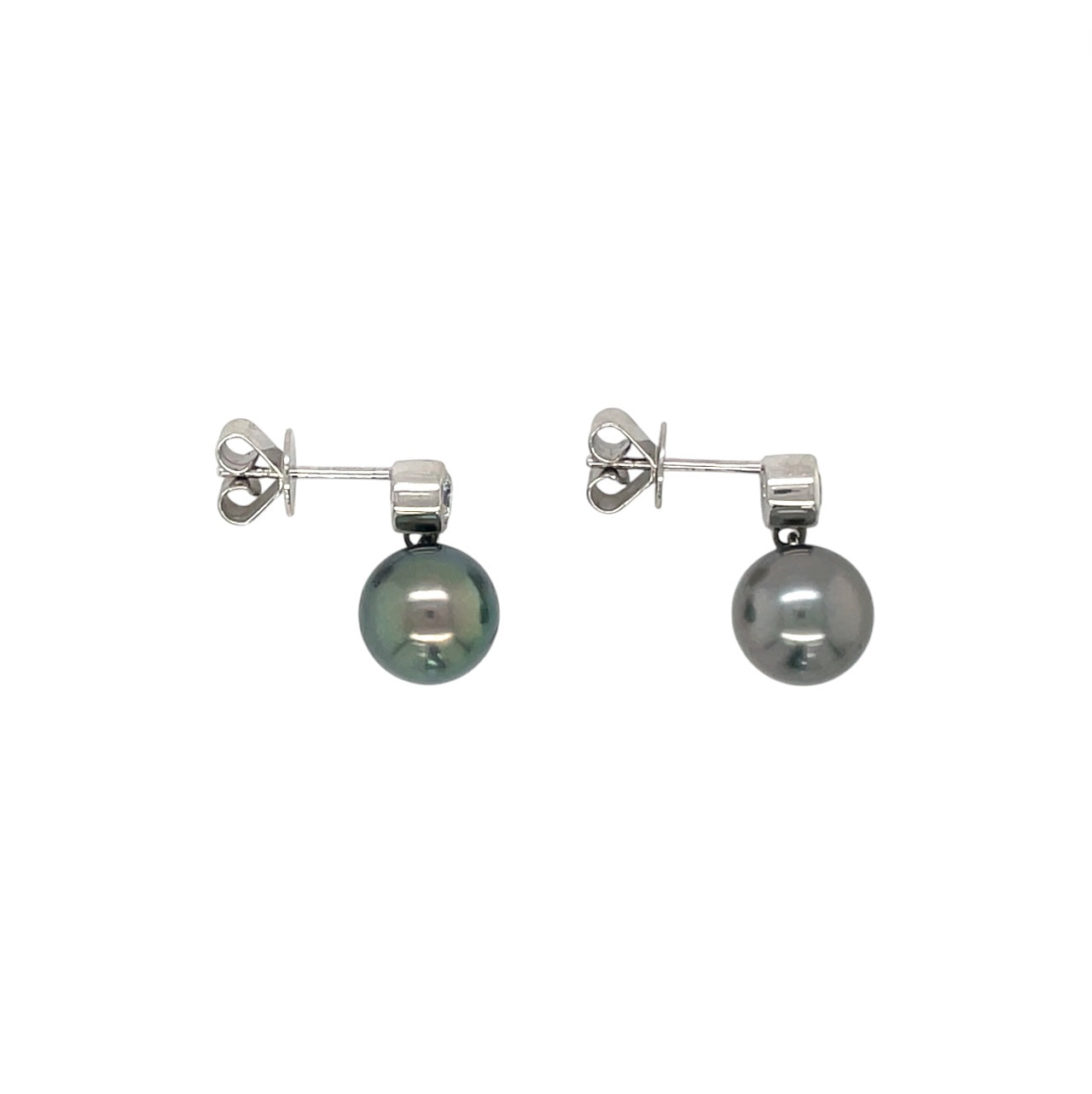 18ct White Gold Tahitian Pearl & Diamond Drop Earrings